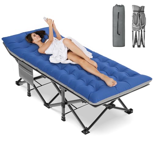 ZENPETIO Camping Cot for Adults, Heavy-Duty Portable Cot Bed with Mattress, Foldable Padded Sleeping Cots for Camping Travel Tent Day Bed Outdoor & Home Guest, Max Load 500 LBS, 75x28x15”