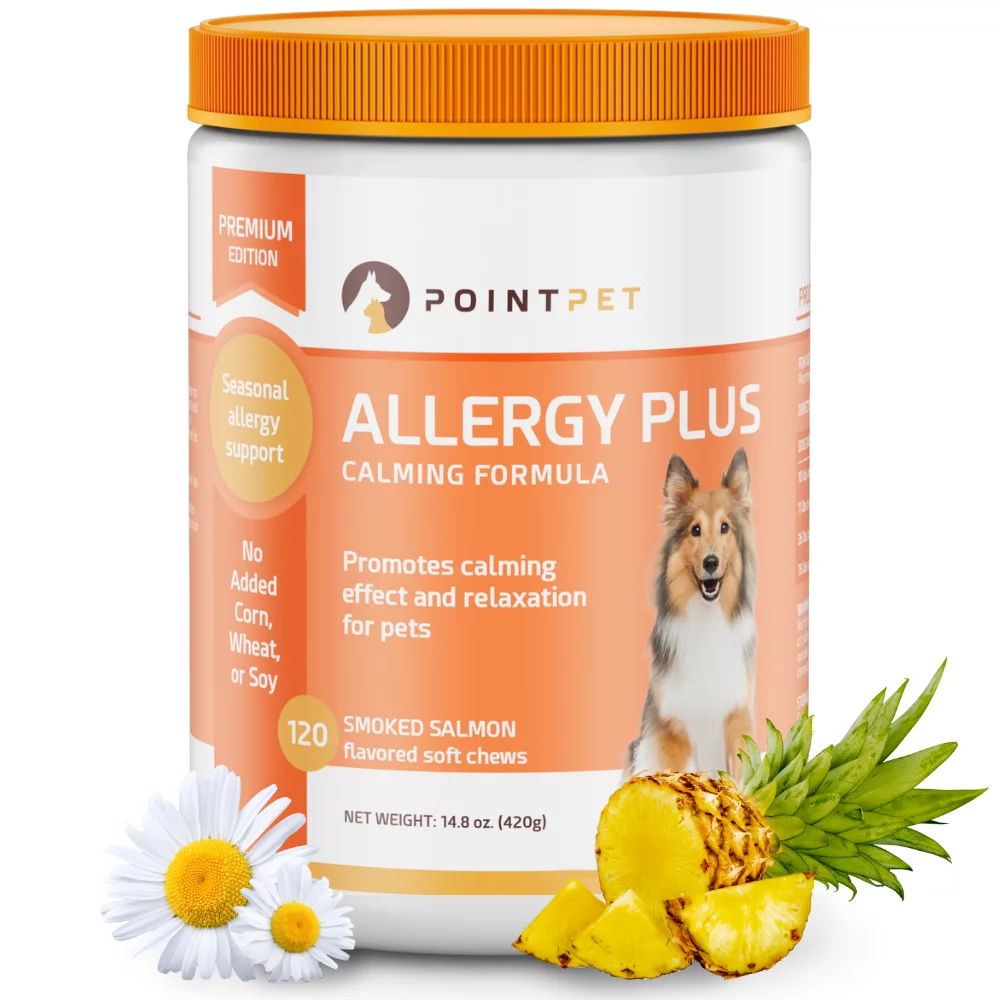 POINTPET Allergy Plus Calming Formula, Allergy Relief for Dogs, Calming Treats for Dogs, Smoked Salmon Oil Flavor
