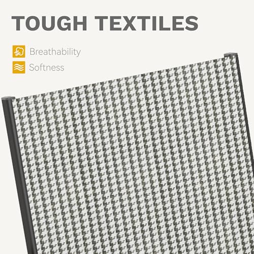 DWVO Stackable Patio Chairs Set of 2, All-Weather Patio Seating with Olefin Fabric and Faux Wood Armrests, Black & White Plaid Pattern