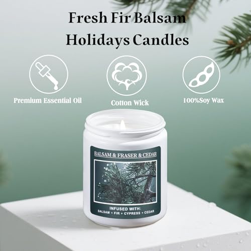 Homsolver Christmas Tree Fir Pine Candles, Christmas Holidays Balsam Candles, Balsam & Fraser & Cedar Scent with 50+ Hours Burning Time, Unique Gifts for Women