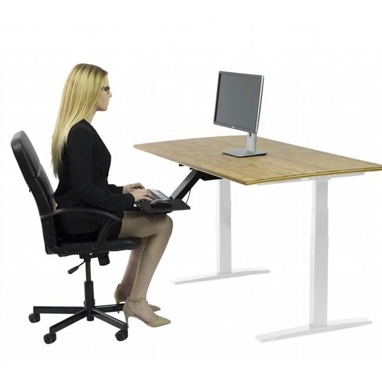 HomeRoots 397742 White & Natural Bamboo 52 in. Dual Motor Electric Office Adjustable Computer Desk