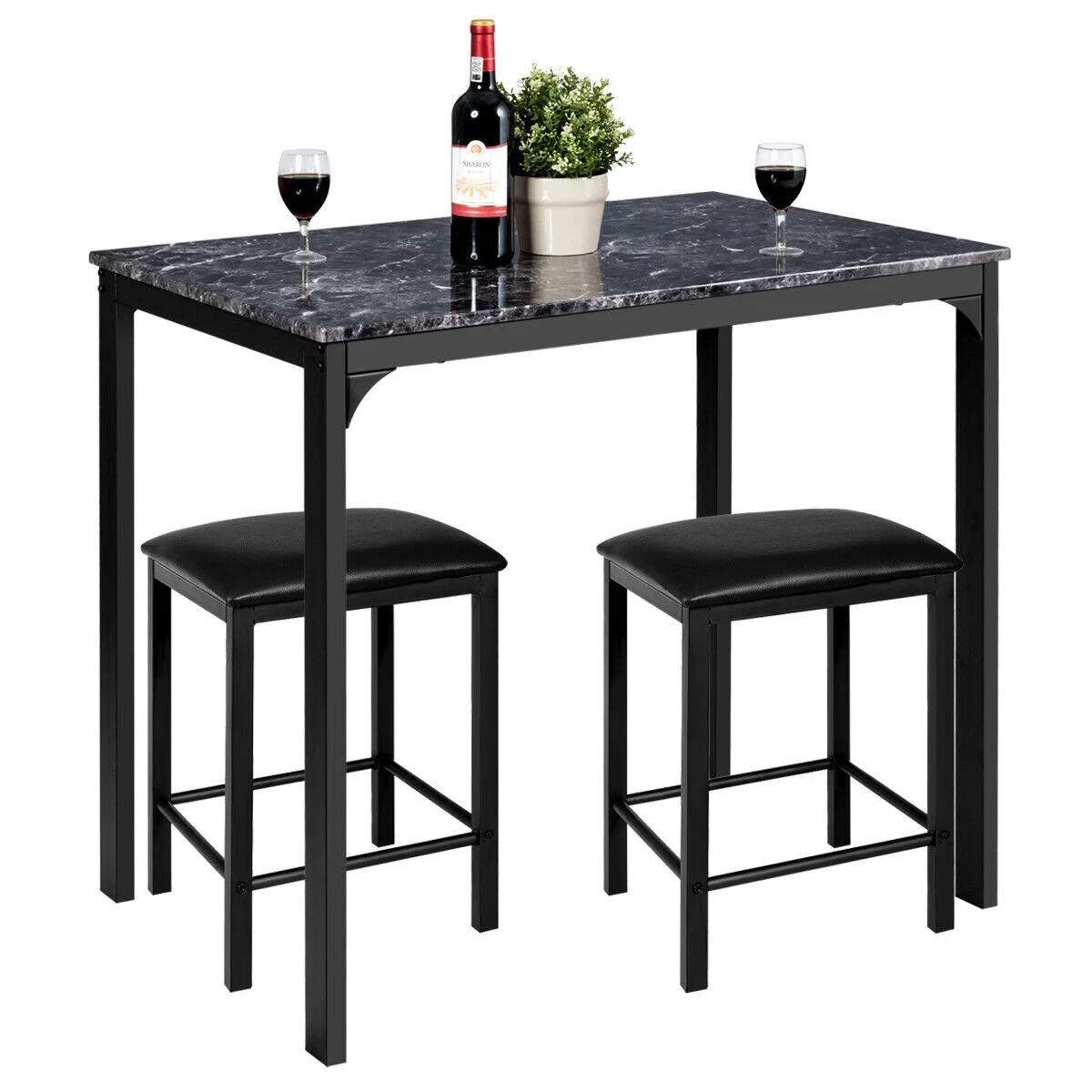 3 Pieces Counter Height Dining Set Faux Marble Table - Indoor