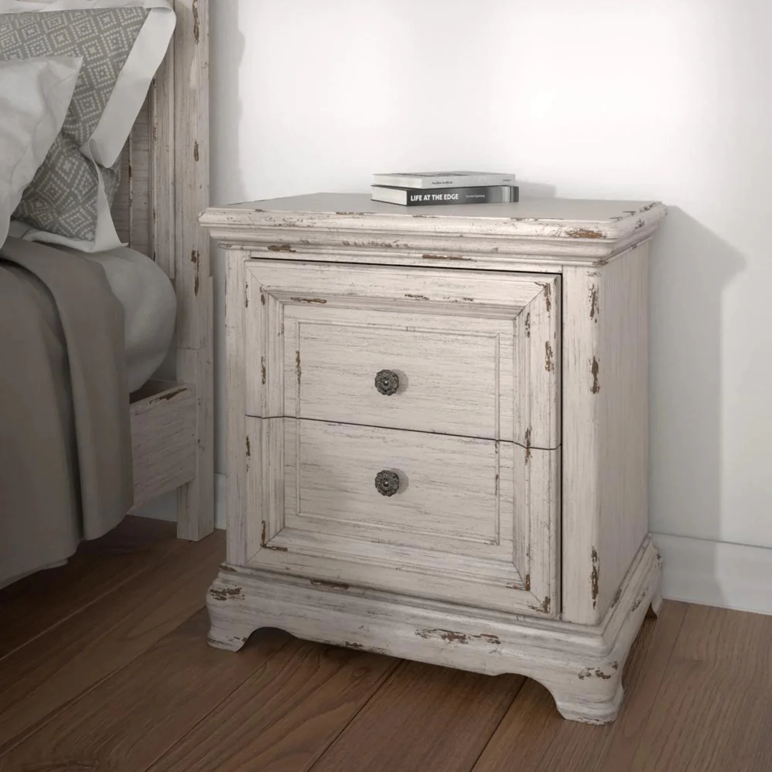 American Woodcrafters Providence Antique White Wood Two Drawer Nightstand