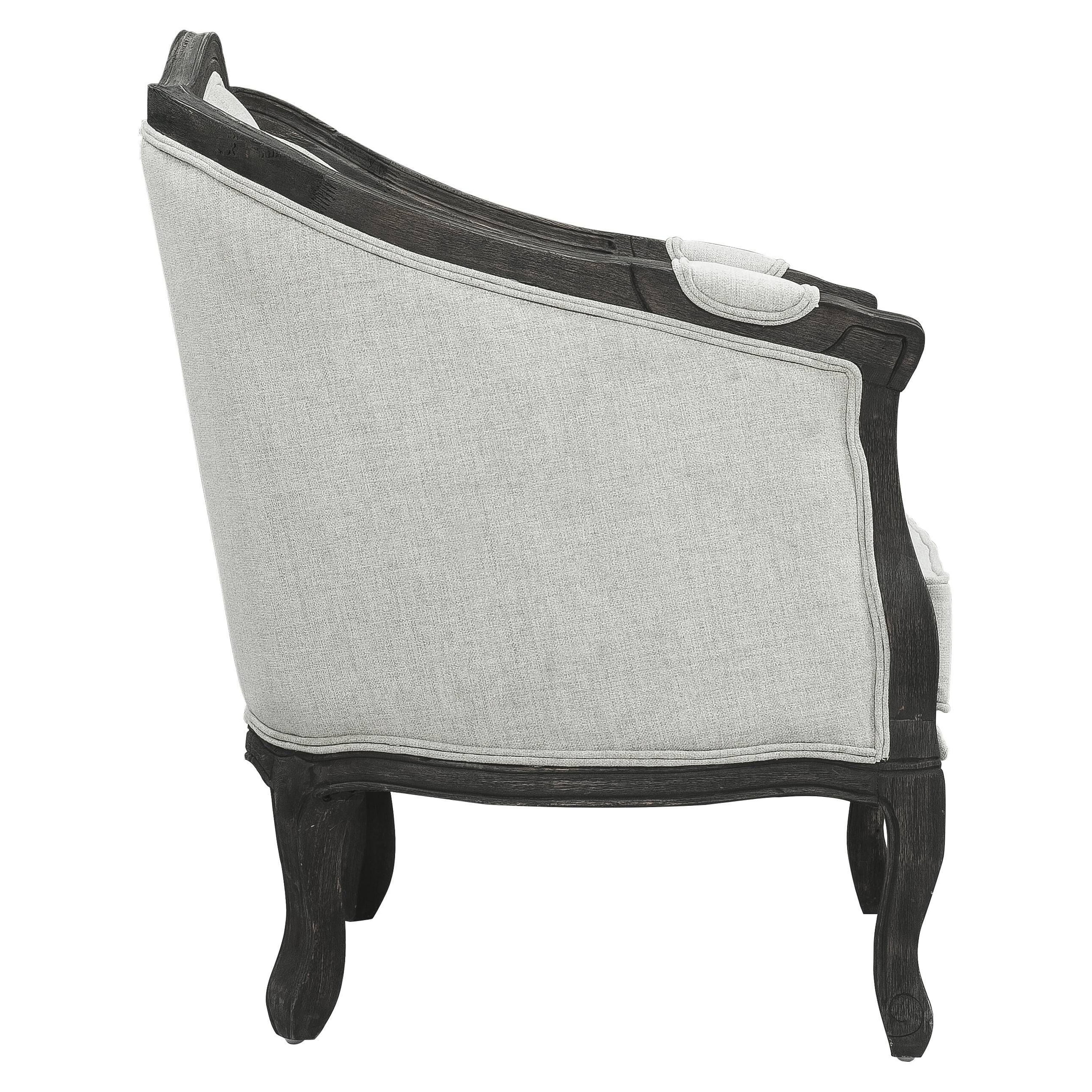 ACME Samael Linen Loveseat with Wooden Leg and 2 Pillows in Gray and Dark Brown