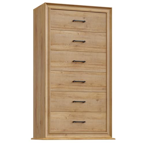 HIFIT 53'' Tall Dresser with 6 Drawers, Farmhouse Dressers for Bedroom, Wood Chest of Drawers, Large Storage Cabinet for Living Room | Hallway | Home Office | Entryway, Oak