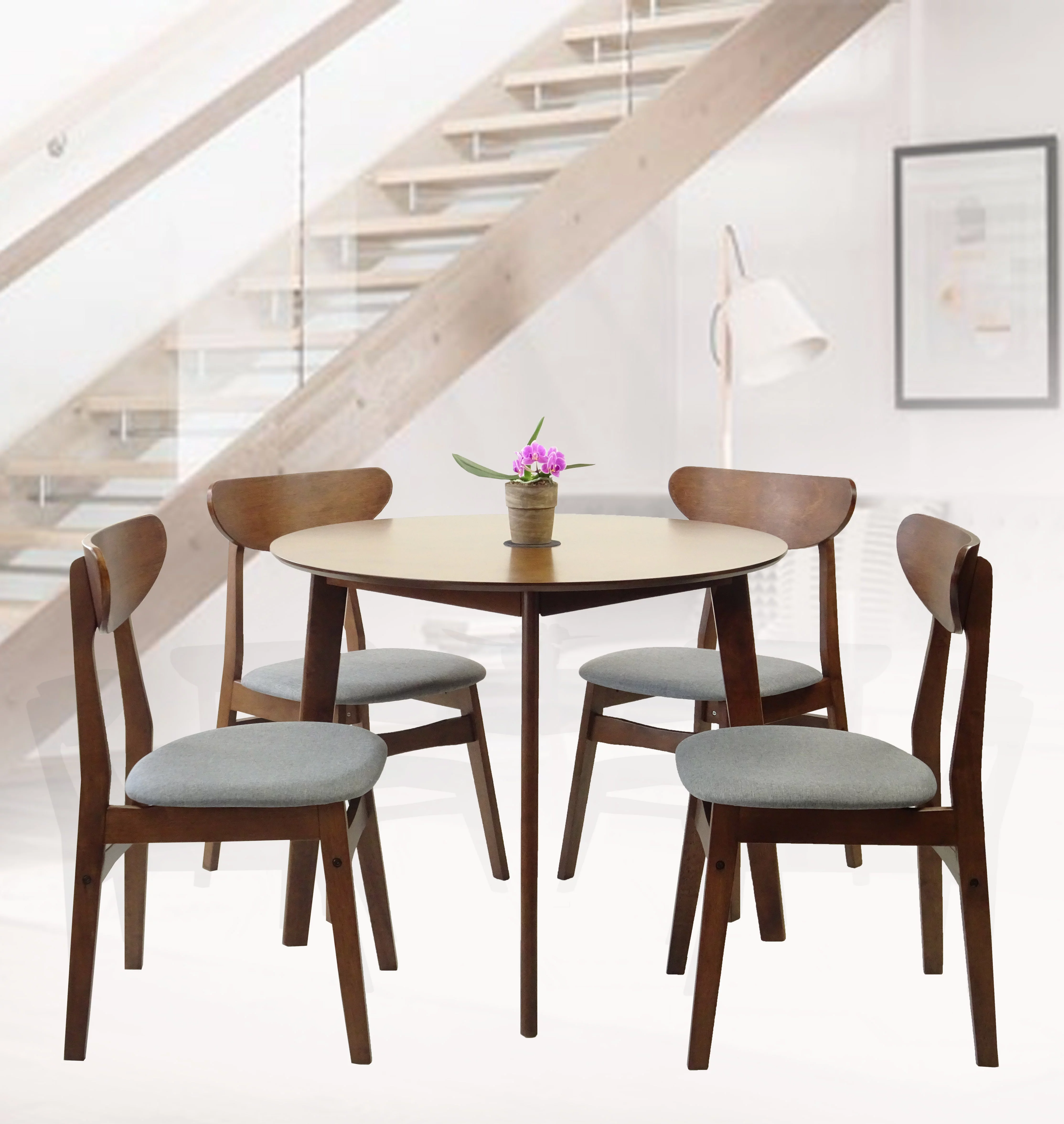 Kitchen Modern Wood Mandy Round Dining Table Medium Brown Finish
