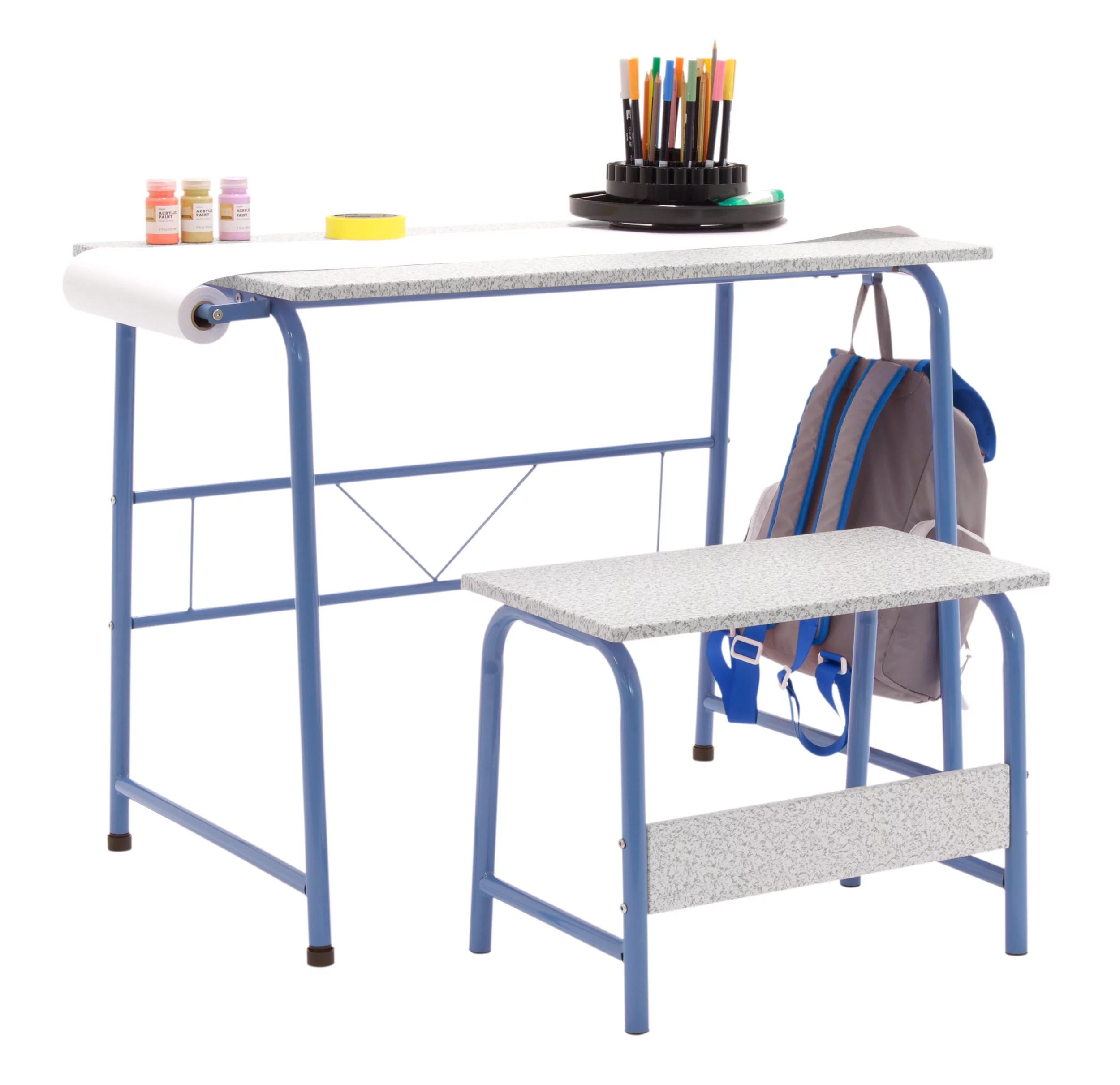 Studio Designs Project Center 2-Piece Metal Art Desk and Bench, Blue