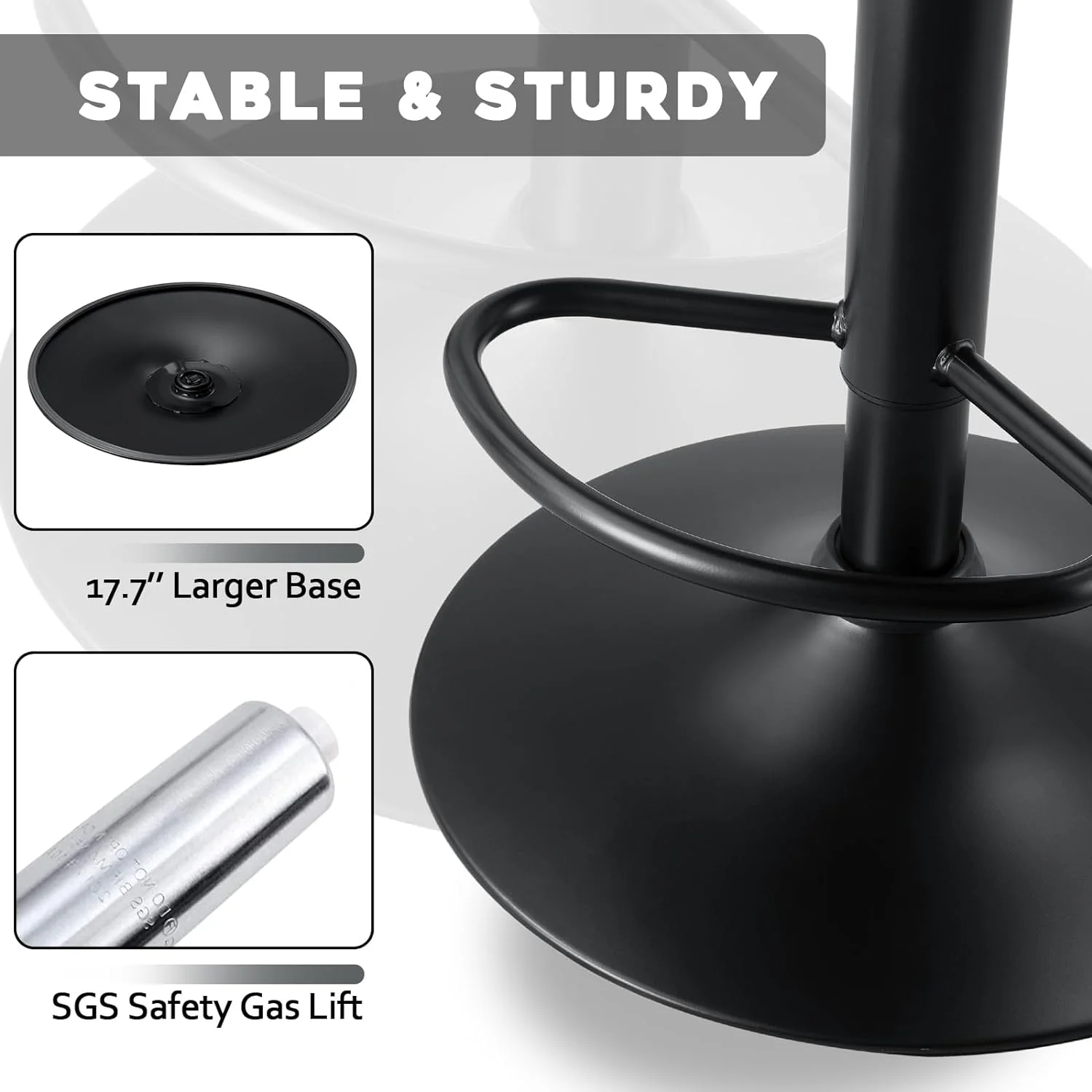 Waleaf Upholstered Bar Stools Set of 2, Adjustable Counter Height Leather Dining Bar Stools with Back