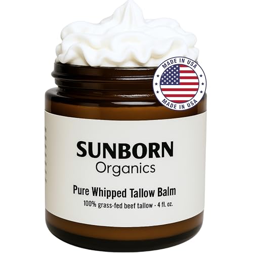 Pure Whipped Tallow Balm (Unscented) | 1 Ingredient | Handmade in USA | 100% Organic Grass-Fed Beef Tallow for Skin | Face Moisturizer for Dry Skin, Fragrance-Free, No Essential Oils