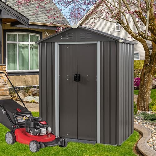 Vongrasig 5 x 3 FT Outdoor Storage Shed, Metal Shed Small Garden Tool Storage Shed with Large Window and Lockable Door for Outside Backyard Patio Lawn (Dark Grey)