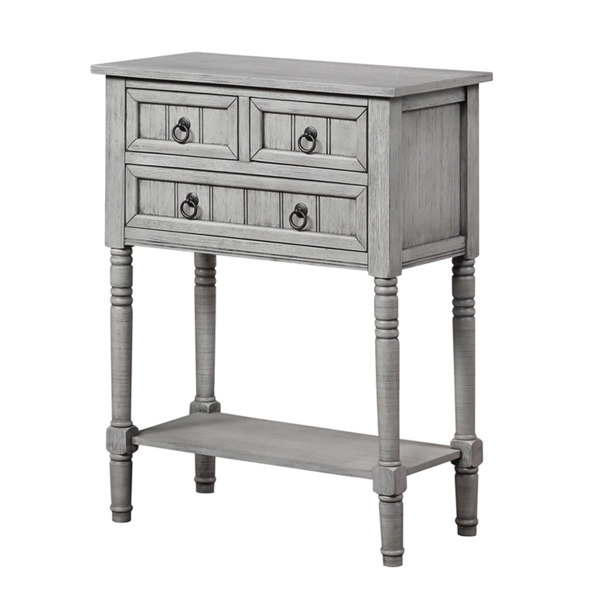 Covenience Concepts Kendra 3 Drawer Hall Table with Shelf, Wirebrush Light Gray