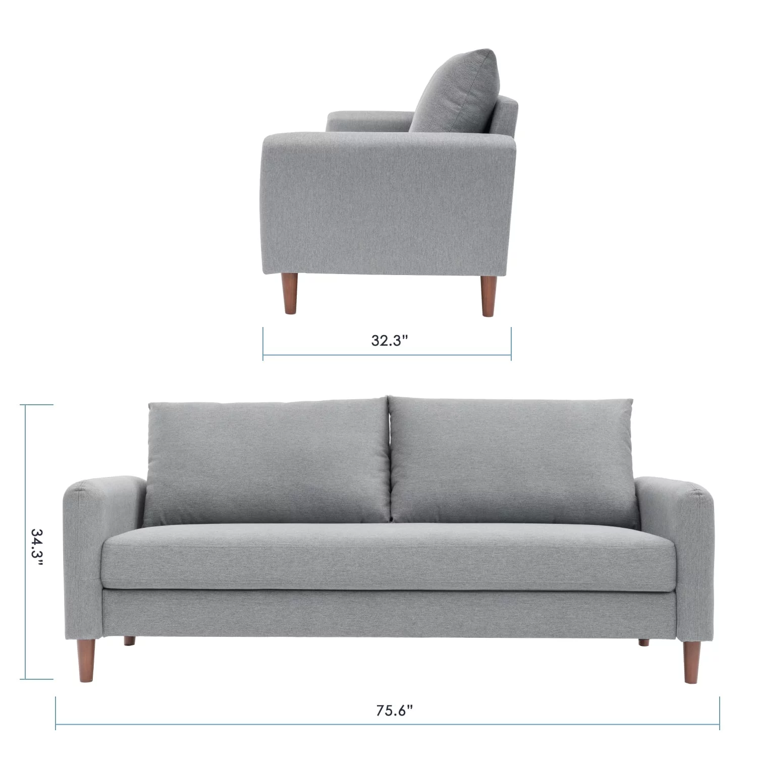 Mellow Mae Mid-Century Modern Sofa with Curved Arms, Light Grey