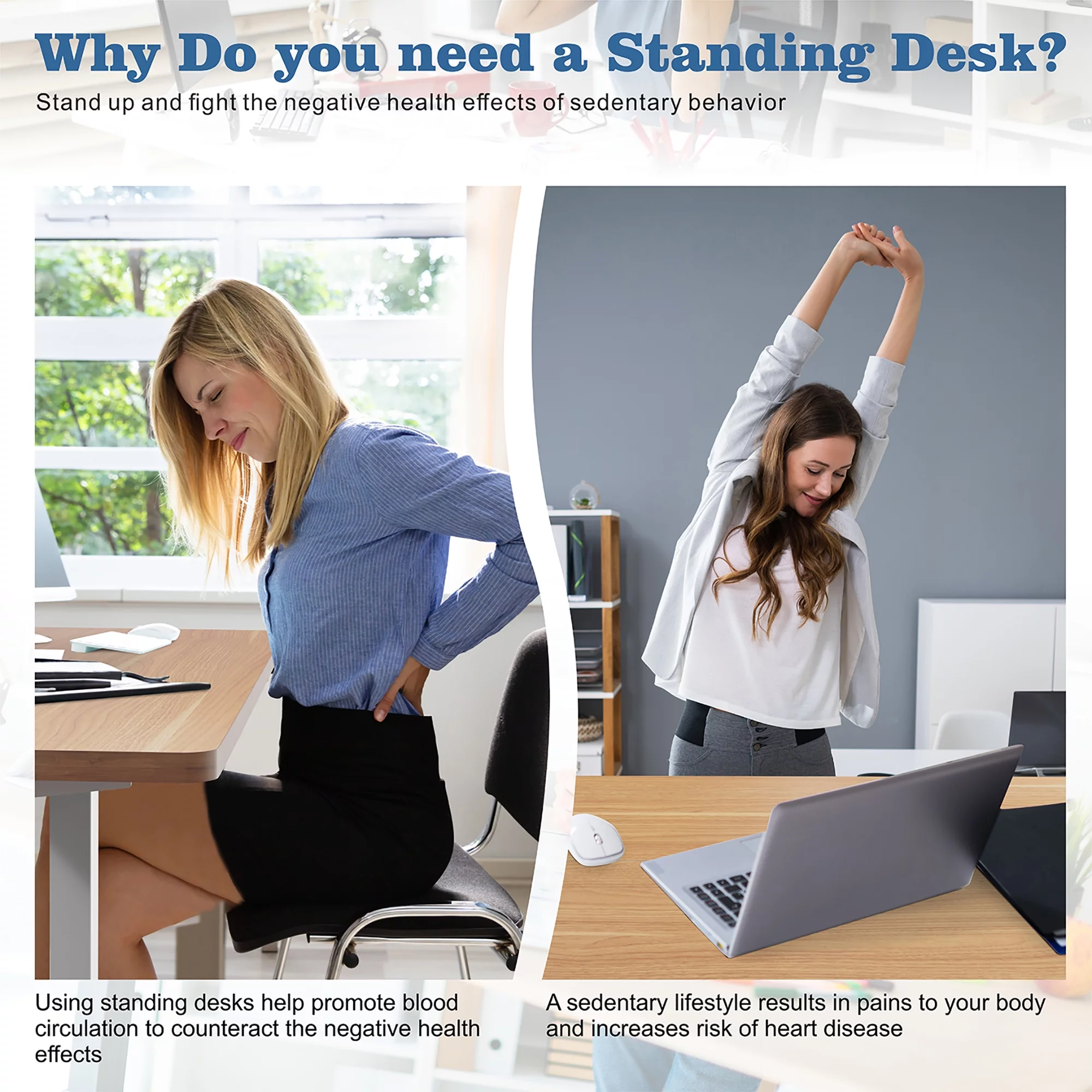 Walsunny Electric Height Adjustable Standing Home Office Desk 63 x 24 Inches Splice Board White Frame/Yellow Top