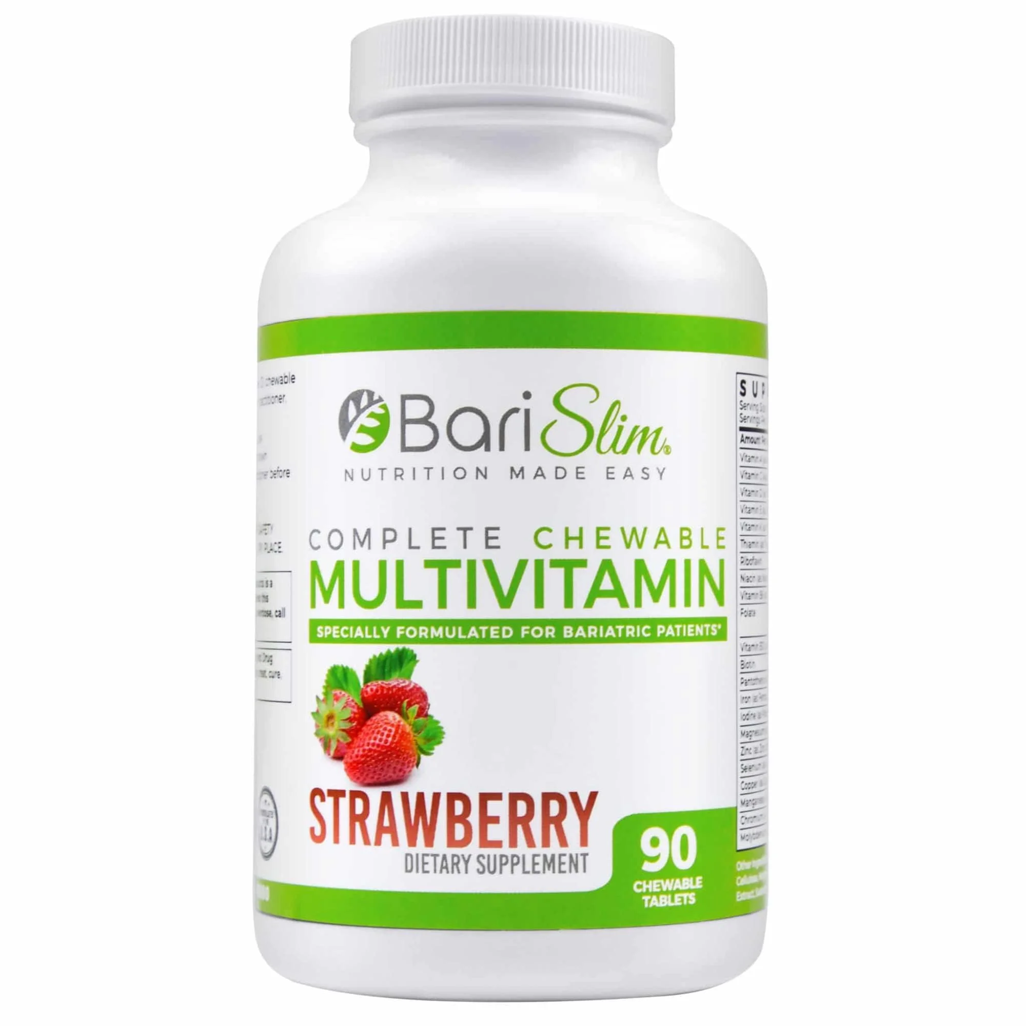 BariSlim Complete Chewable Bariatric Multivitamin Tablets - 45 mg Iron - Bariatric Vitamin & Supplement for Post Bariatric Surgery Including Gastric Bypass & Gastric Sleeve | Strawberry (90 Count)