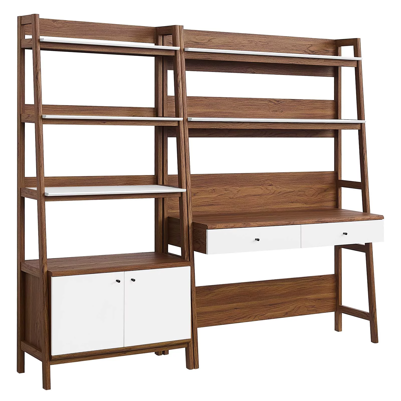 Modway Bixby 2-Piece Wood Office Desk and Bookshelf in Walnut White