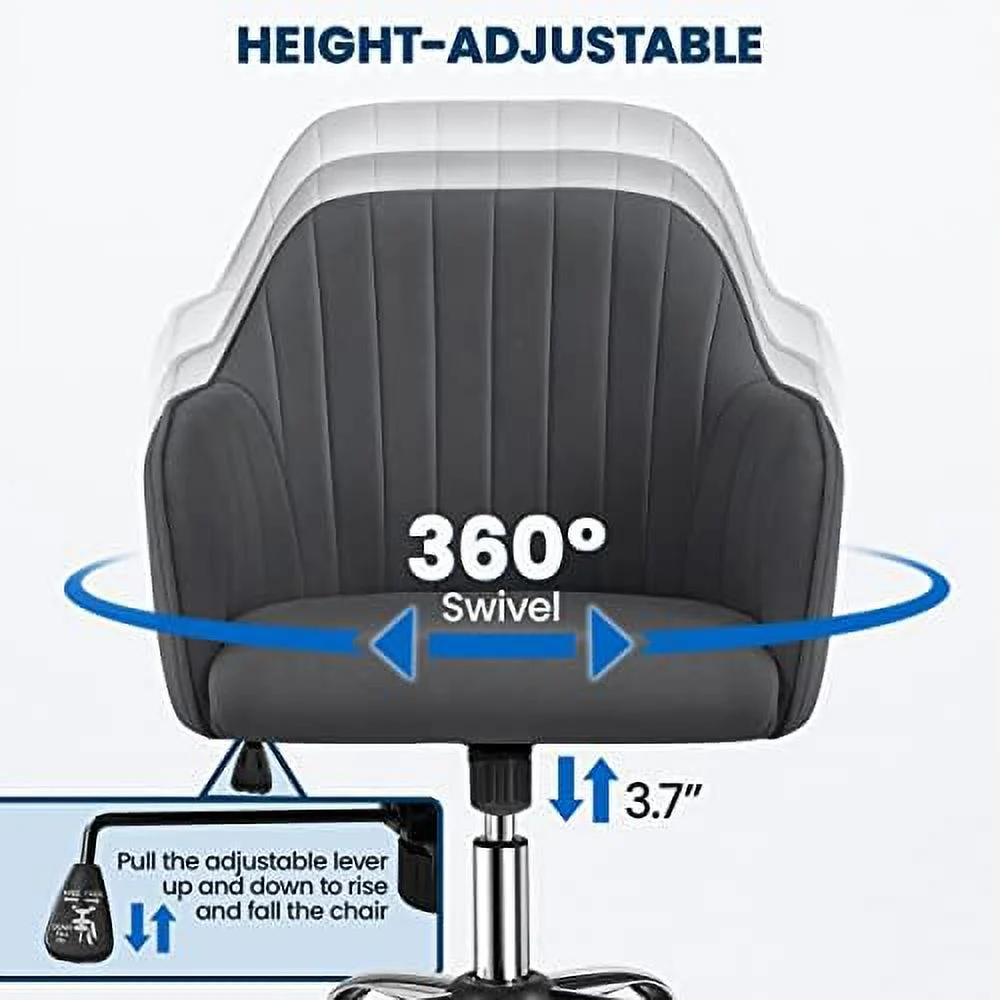 KHBIULIFE Modern Faux Leather Desk Chair Height Adjustable Task Chair Swivel Office Chair Makeup Chair Computer Chair Mid Back Chair Living Room Chairs with Arms Retro Brown