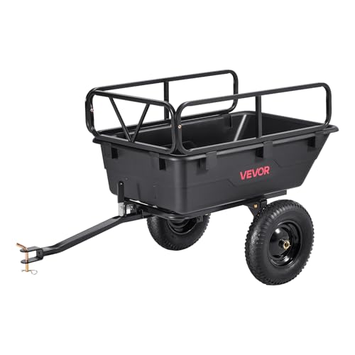 VEVOR Heavy Duty ATV Trailer Tow Behind Dump Cart, 17 Cu.Ft. 600lbs Capacity, Pull Behind Steel Yard Wagon Dump Trailer for Tractor Lawn Mower Garden with 16in Tires