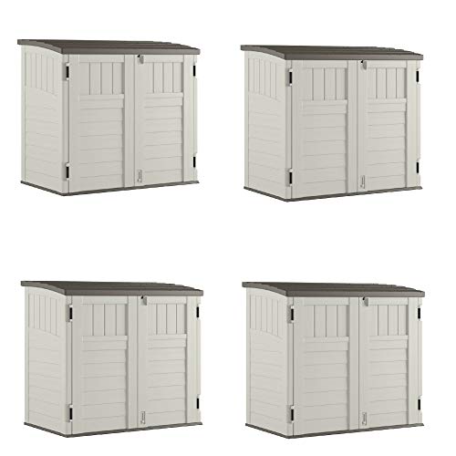 Suncast 34 Cu Ft Capacity Horizontal Outdoor Storage Shed for Garbage Cans, Garden Accessories, Backyard, and Patio Use, Vanilla