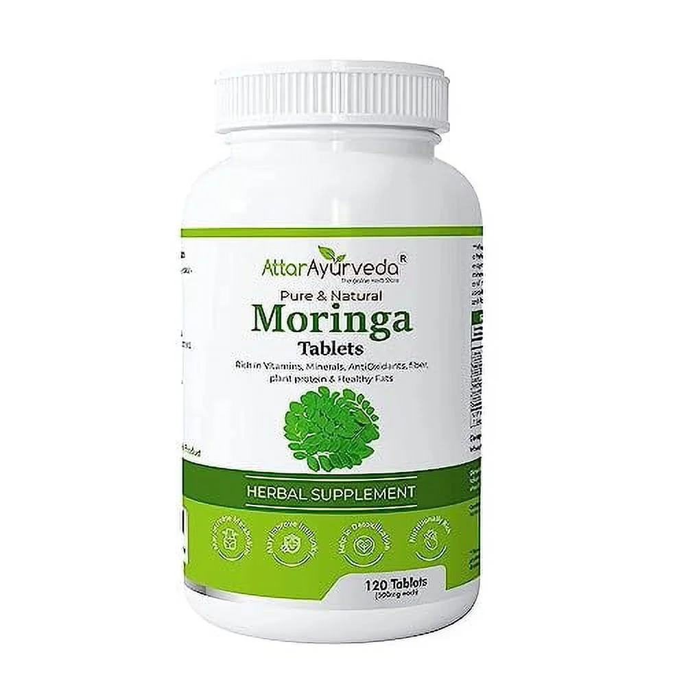 Attar Ayurveda Moringa Tablets 120 Tablets, 500 Mg Each | Drumstick Leaf Tablets | Pure and Natural, Highly Nutritious 100% Natural