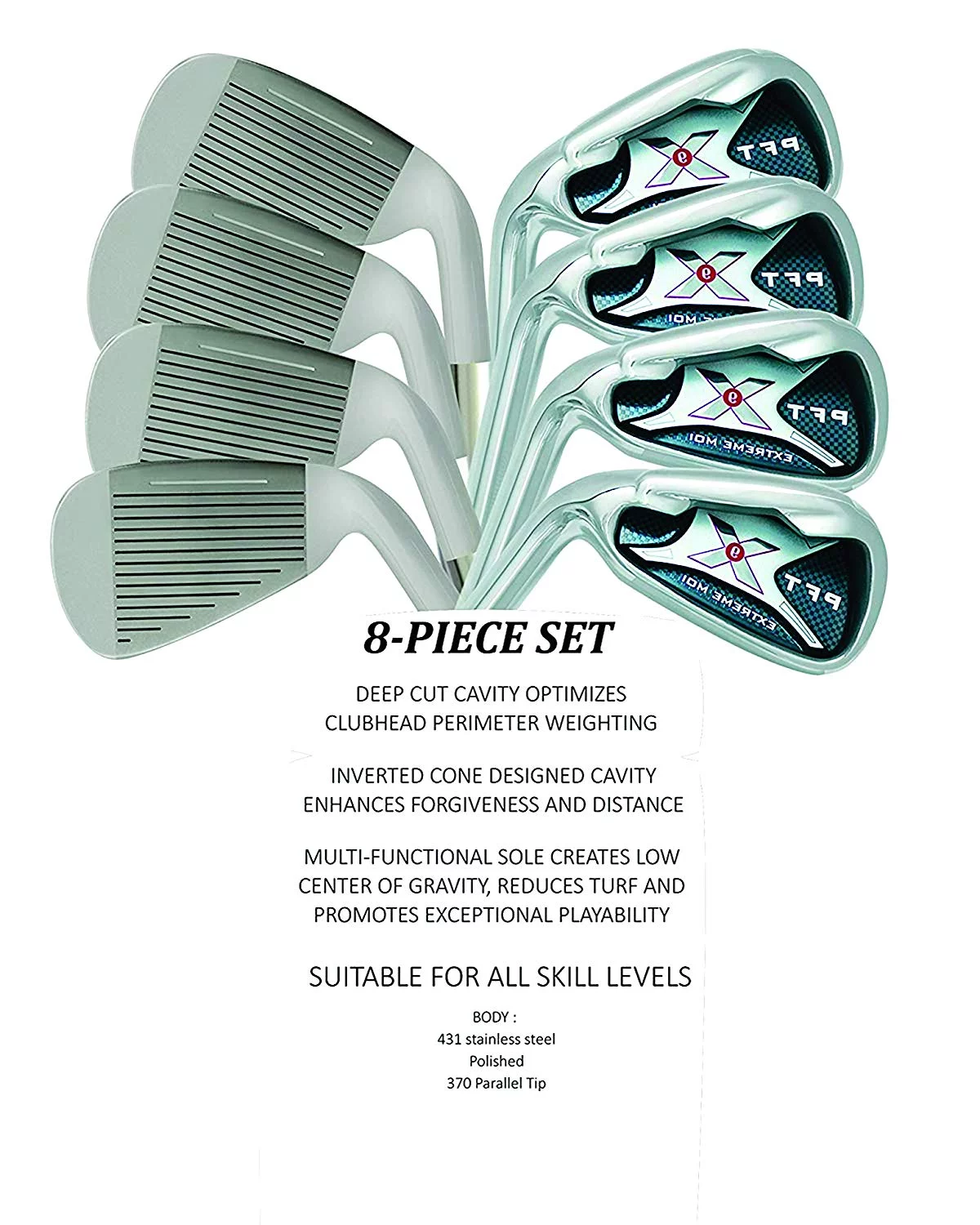 Left Handed PFT X9 Extreme MOI Iron Set Complete 8-Piece Women's Iron Set (4-SW) Steel Shaft Lady L Flex Club