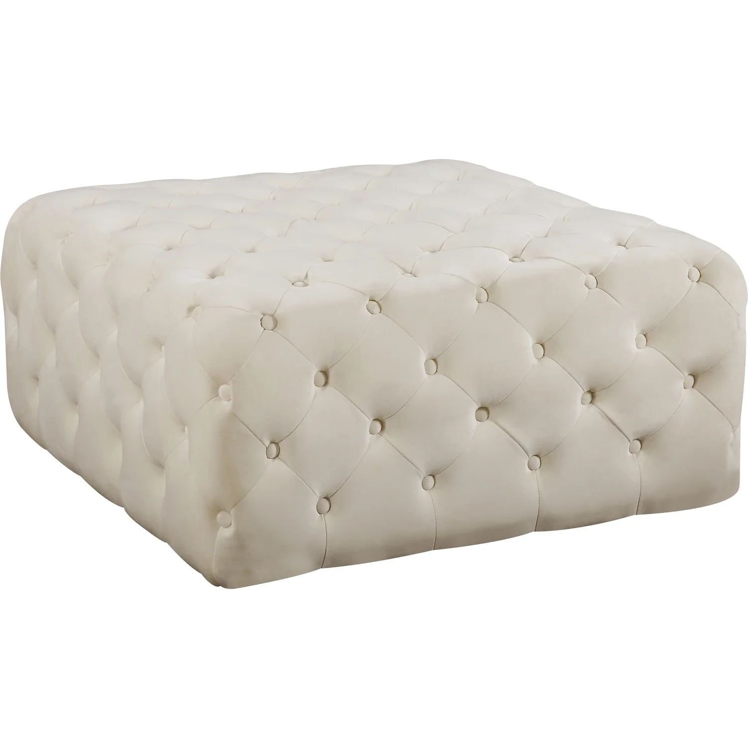 Meridian Furniture Ariel Button Tufted Cream Velvet Ottoman and Bench