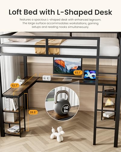 Full Over Full Bunk Bed with Trundle, Heavy Duty Metal Bed Frame with Full-Length Guardrails & Ladder, 3-in-1 Convertible Full Bunk Bed, Noise-Free, No Box Spring Needed, Black