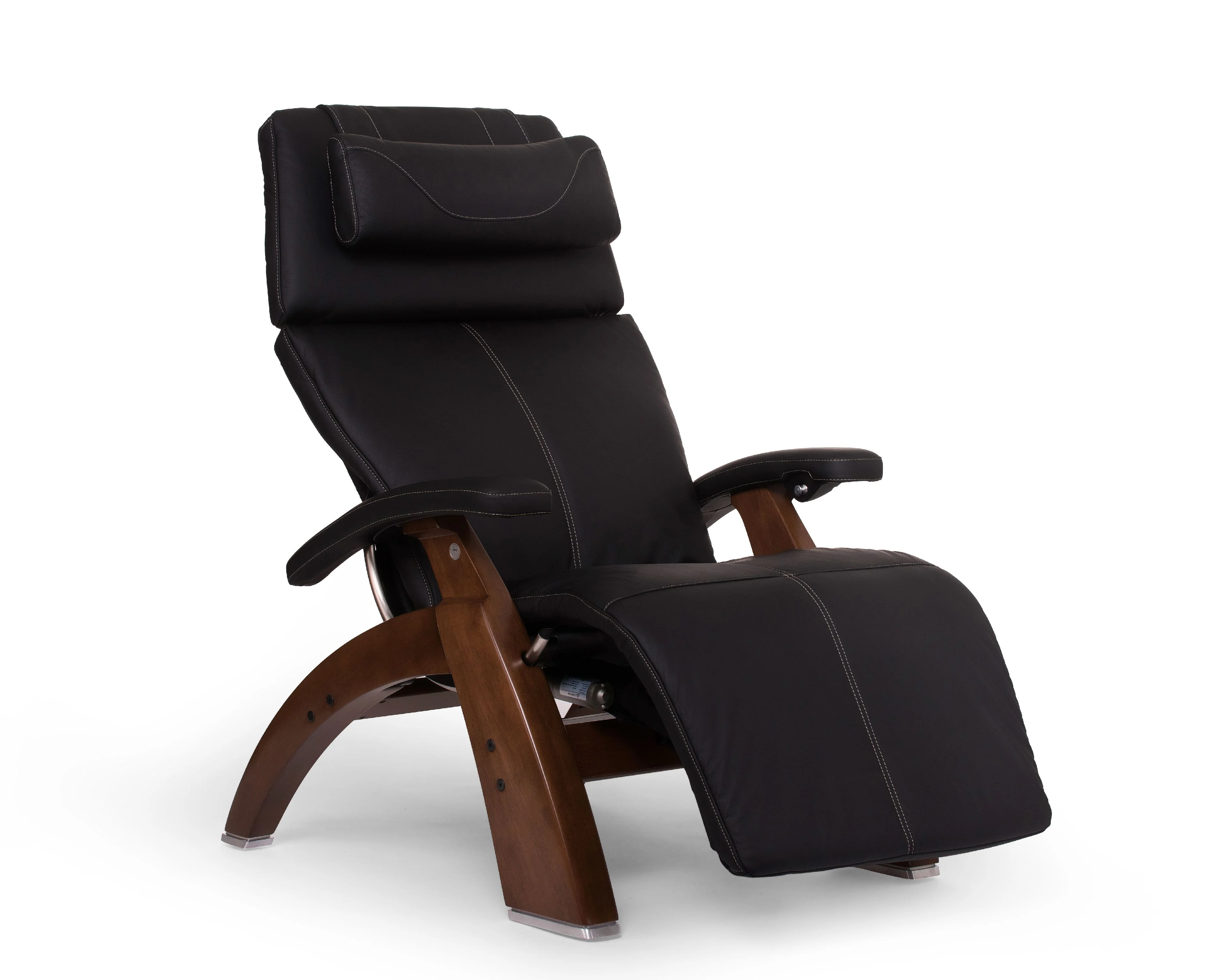 Human Touch PC-610 Omni-Motion Perfect Chair Series 2 Power Recline Walnut Wood Base Zero-Gravity Recliner - Black Top-Grain Leather