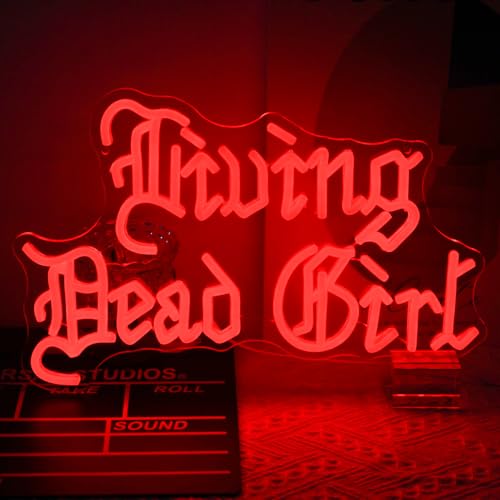 Living Dead Girl Neon Sign Gothic Scary Neon Light Red Letter LED Sign Dimmable Phrase Neon Light Up Signs for Haunted Mansion Halloween Party Horror Room Decor Words Lights Old English Font