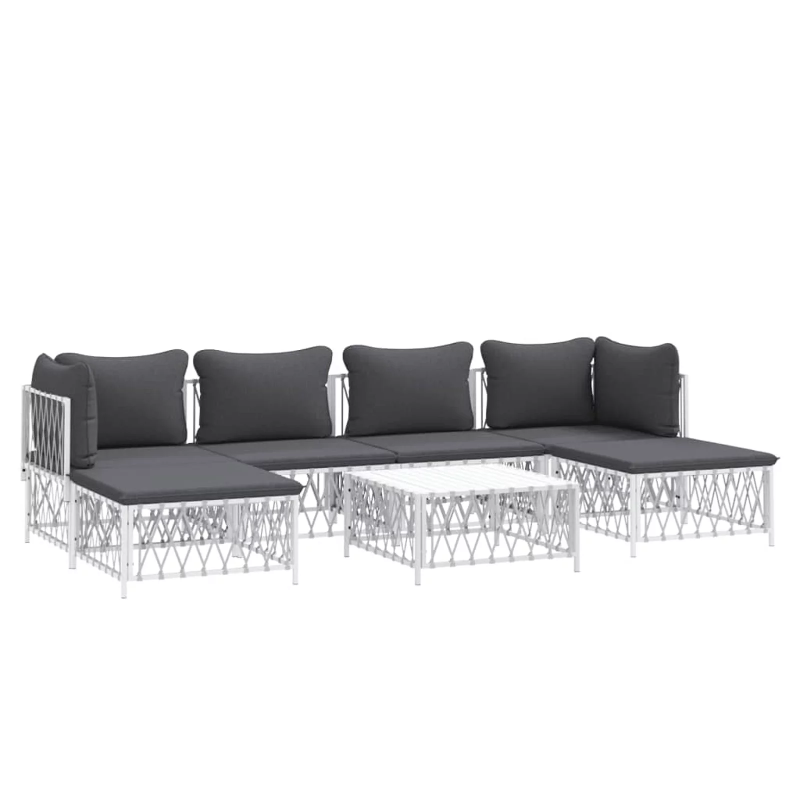 Tomshoo 7 Piece Patio Set with Cushions White Steel