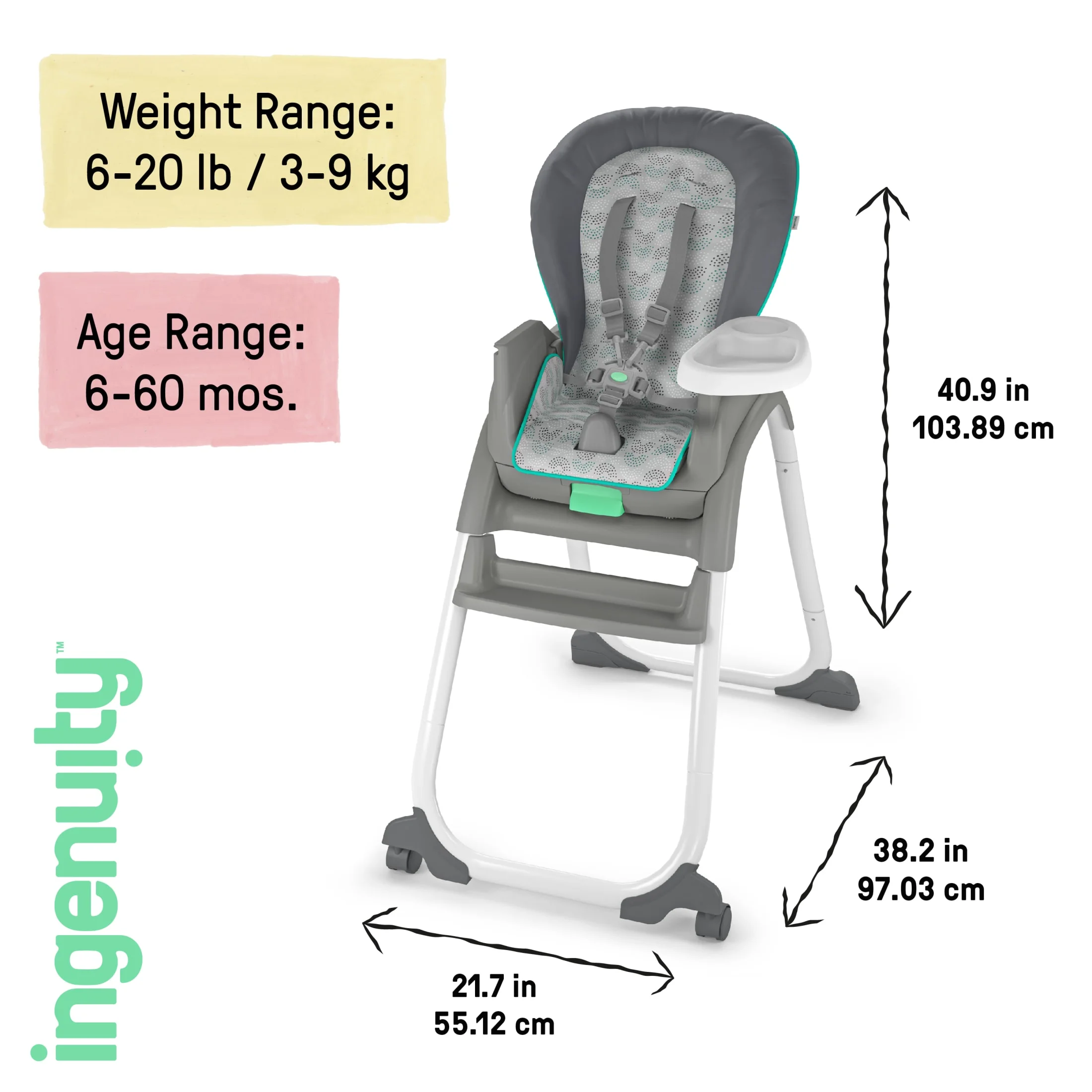 Ingenuity Full Course 6-in-1 High Chair – Unisex, Age Up to 5 Years – Astro