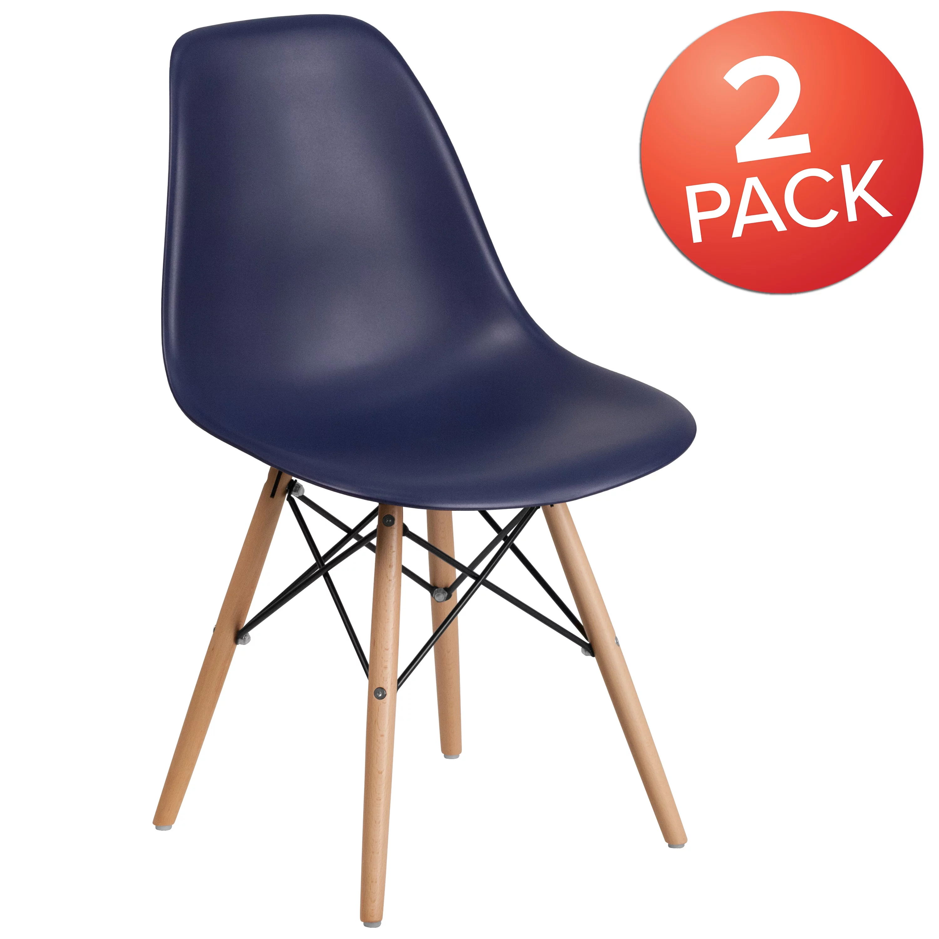 Flash Furniture 2 Pack Elon Series Navy Plastic Chair with Wooden Legsase