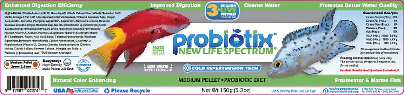 New Life Spectrum Probiotix Medium Fish Food Pellets for Enhanced Digestion, 150 g