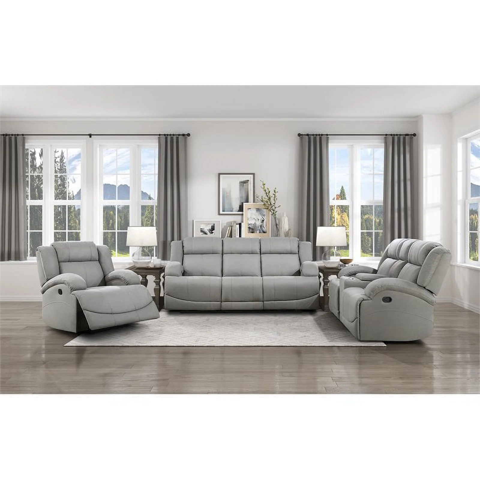 Lexicon Camryn Traditional Wood & Fabric Double Reclining Sofa in Gray