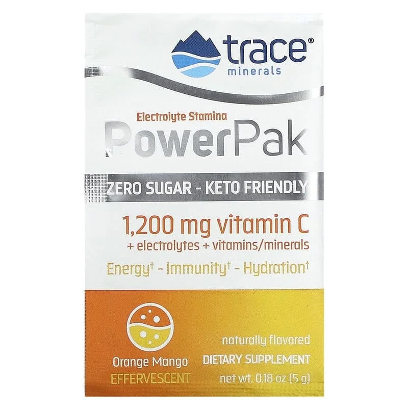 Trace Minerals Research Electrolyte Stamina Power Pak Sugar Free Orange Mango 0.18 oz Each Pack of 3