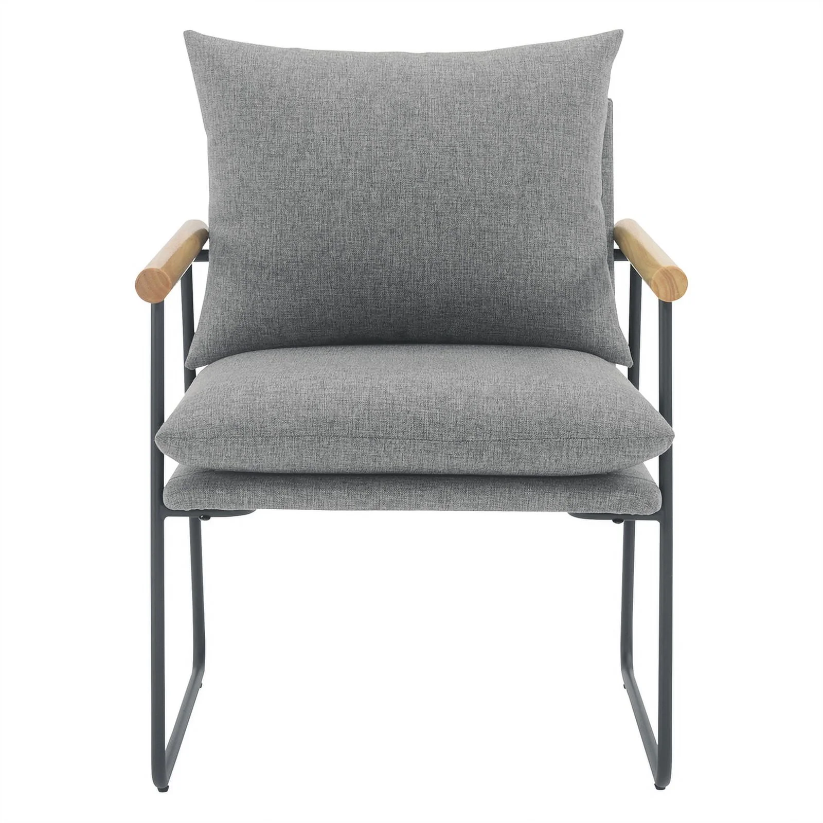 Dutton Armchair in Charcoal Fabric with Natural Arms and Black Sled Base