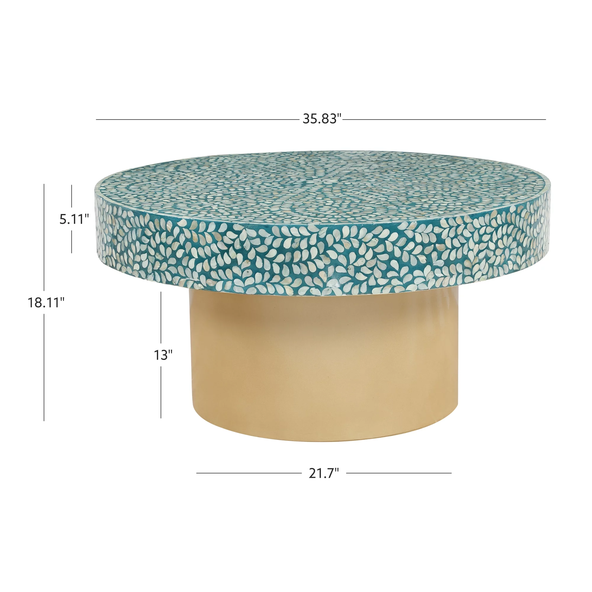 Linon Saxony Round Coffee Table, Blue Mother of Pearl