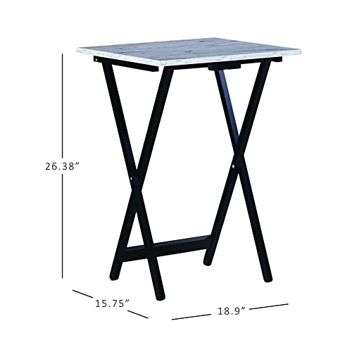 Linon Nikki Brown Faux Marble Tray Table Set