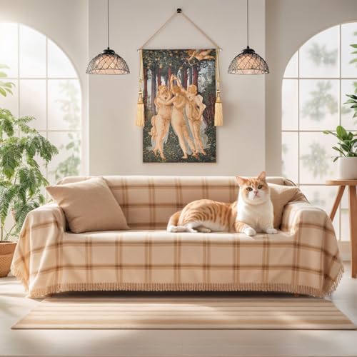 Medieval Vintage Tapestry Wall Hanging - Botticelli's Spring Art Replica, Jacquard Woven Aesthetic Complete Set with Tassels, Telescopic Rod, Rope & Hooks for Bedroom & Living Room Decor (42