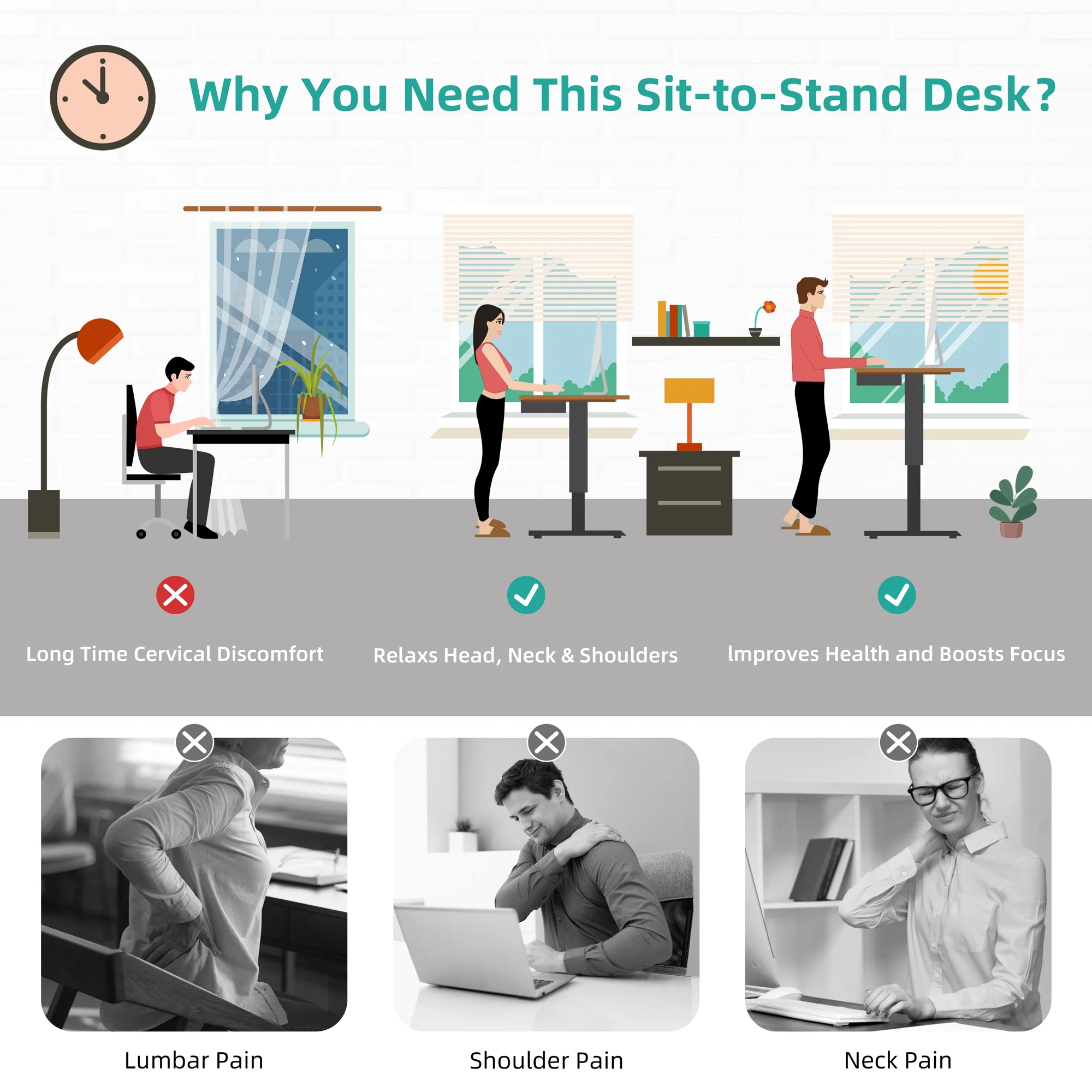 Walsunny Standing Desk Adjustable Height Stand up Desk, Laptop Table with Footrest, Ergonomic Sit-to-Stand Desk White