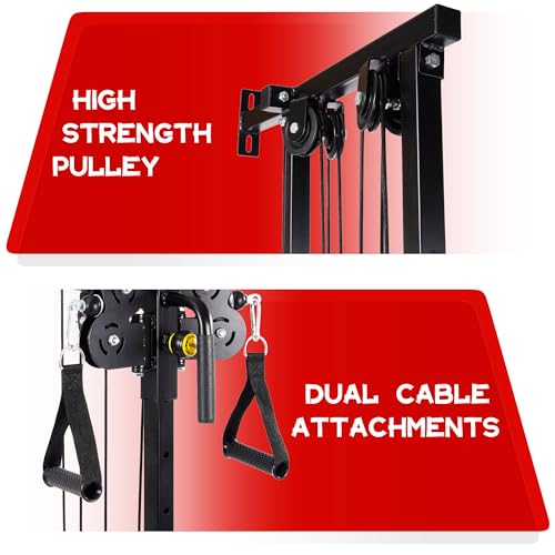 Wall Mount Cable Station with Adjustable Dual Pulley System Pull Down Fitness Station