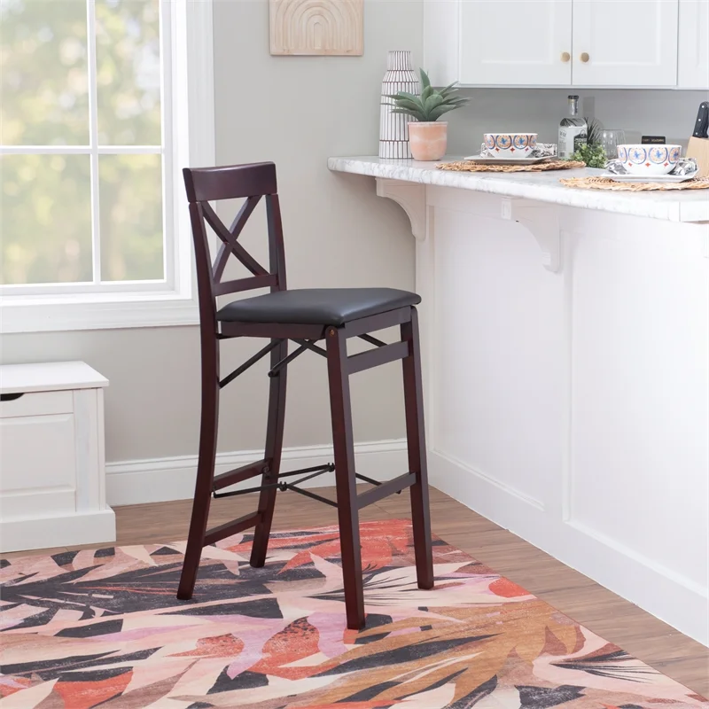 Linon Triena X Back Folding Bar Stool, 30 inch Seat Height