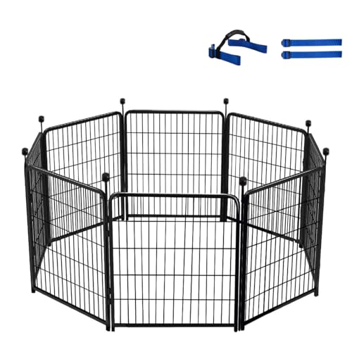 Tall Garden Fences and Borders for Dogs, 48 inch High Garden Fence, 8 Panels Total 17.7 Ft, 21 in Wide Low Threshold Gate. Modular Fencing, Dog Fence Outdoor for Yard. Vegetable Garden Fence