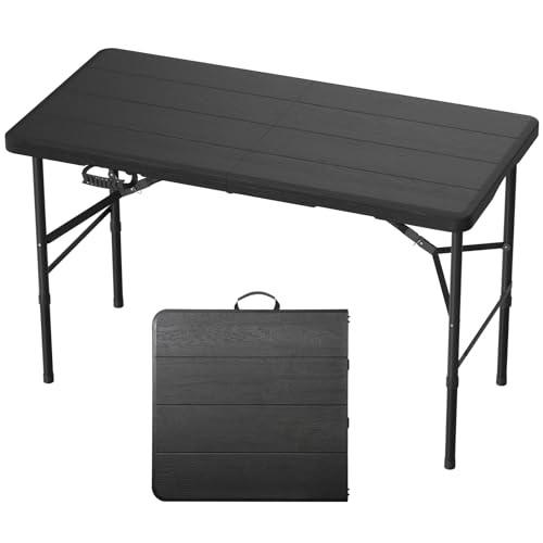 Folding Table, 4ft Folding Table, Black, Waterproof & Heat-Resistant, Foldable for Easy Transport, Steel Frame, Easy to Clean, Stylish Design