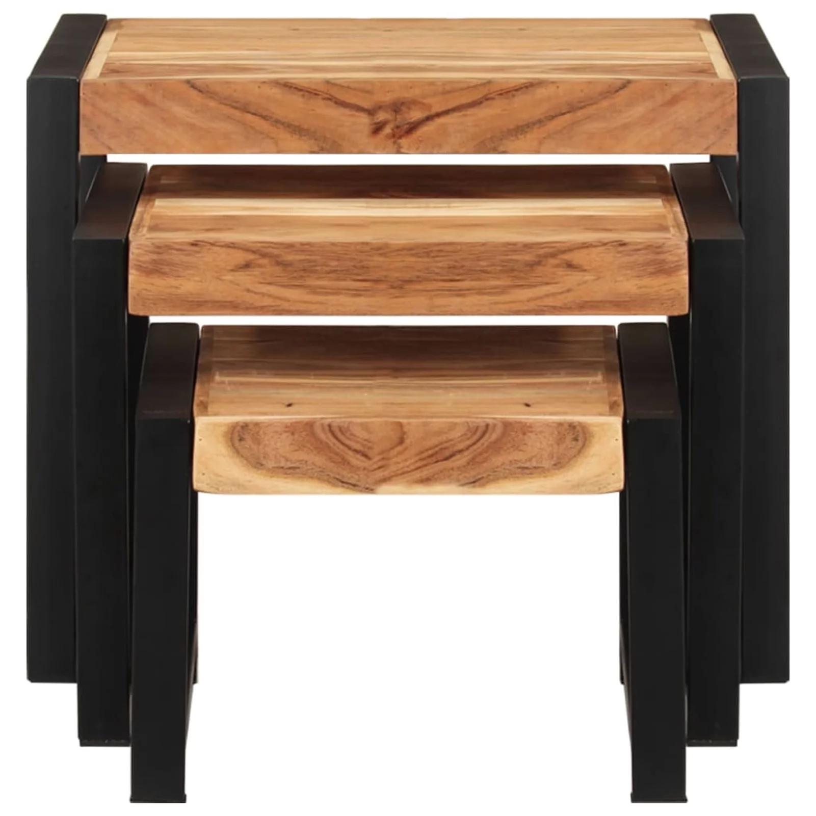 moobody 3 Piece Nesting Table Set Solid Wood with Sheesham Finish Top Coffee Tables Sofa and Couch End Side Table Steel Legs for Living Room, Bedroom, Home Office Furniture