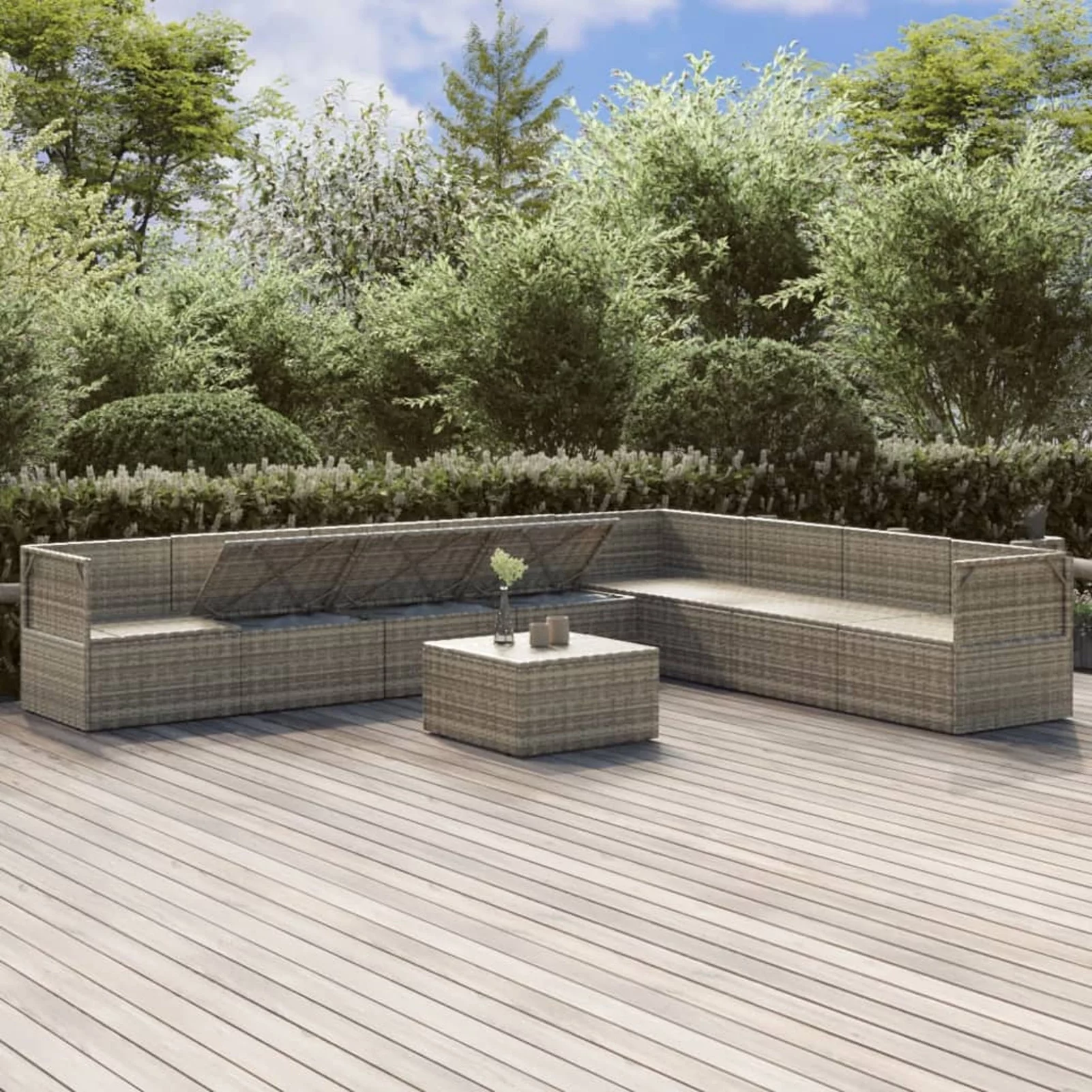 Htovila 9 Piece Patio Set with Cushions Gray Poly Rattan