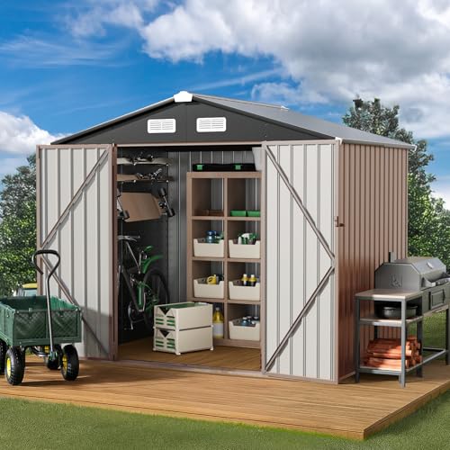 GVDV 8x6 FT Outdoor Metal Storage Shed, Durable Garden Shed with Updated Frame Structure for Backyard, Patio, Tool Storage, All-Weather Shelter for Bike, Gardening Tools