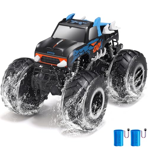 Threeking 1:16 Waterproof Monster Truck Pickup Toys RC Cars Remote Control Car Truck Toys 4WD All Terrain Off-Road Car Toy Gifts Presents 6 7 8 9 10 11 12 Year Old Kids Boys Girls Toys