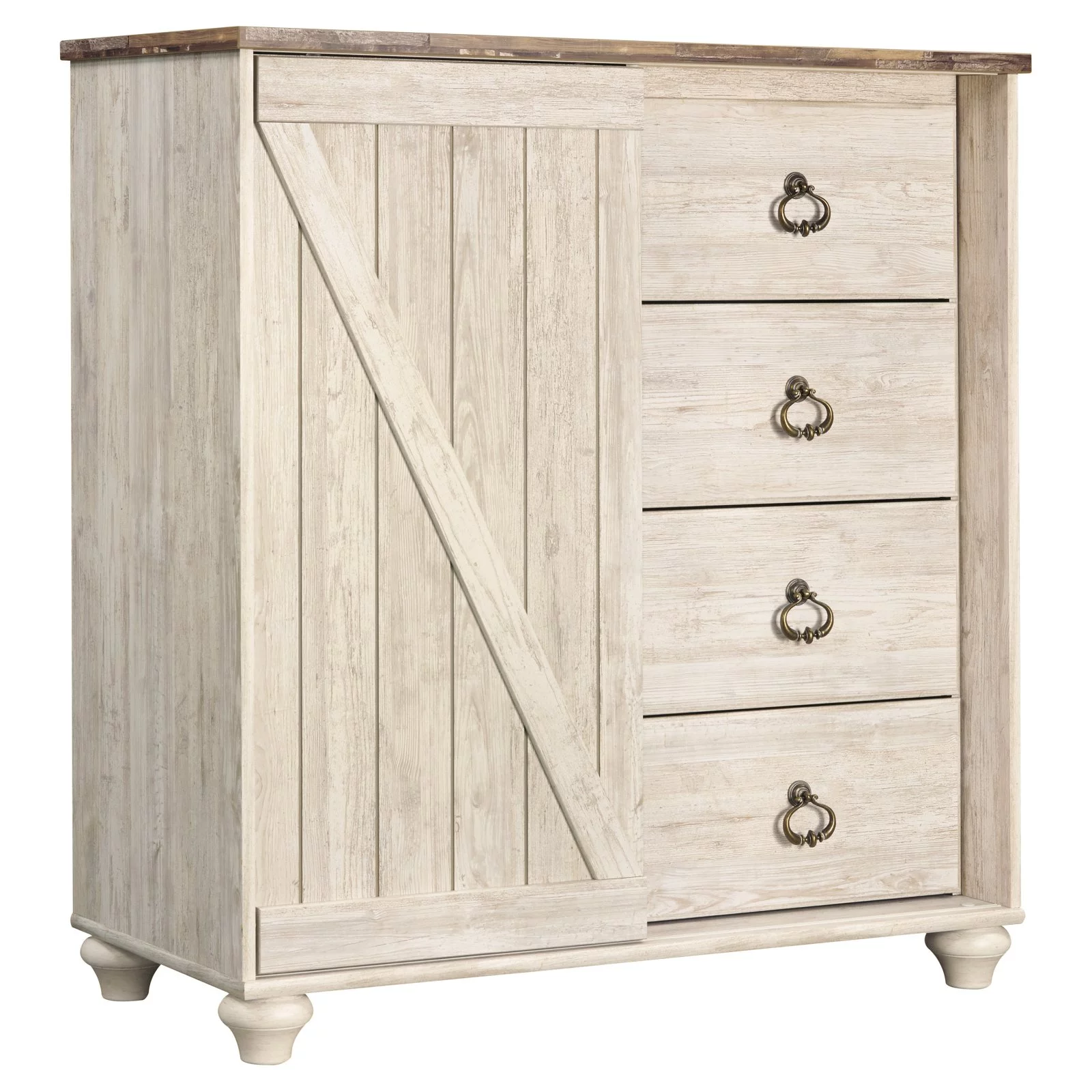 Ashley Furniture Willowton 4 Drawer Door Chest in Whitewash