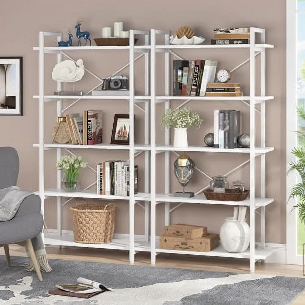 HJZUINIUNIU 5 Tier Black Bookshelf  Modern Etagere Bookcase with Metal Frame  Tall Book  Unit for Living Room  Study  Home Office (1  Black)