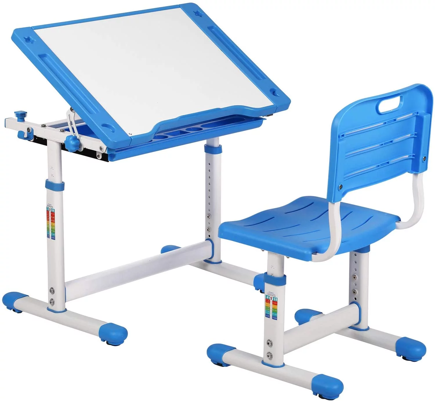 FDW Kids Desk and Chair Set, Children Writing Student Desk Drafting Tables with Tilt Desktop Height Adjustable Kid Desk Chair with Storage Drawers,Blue